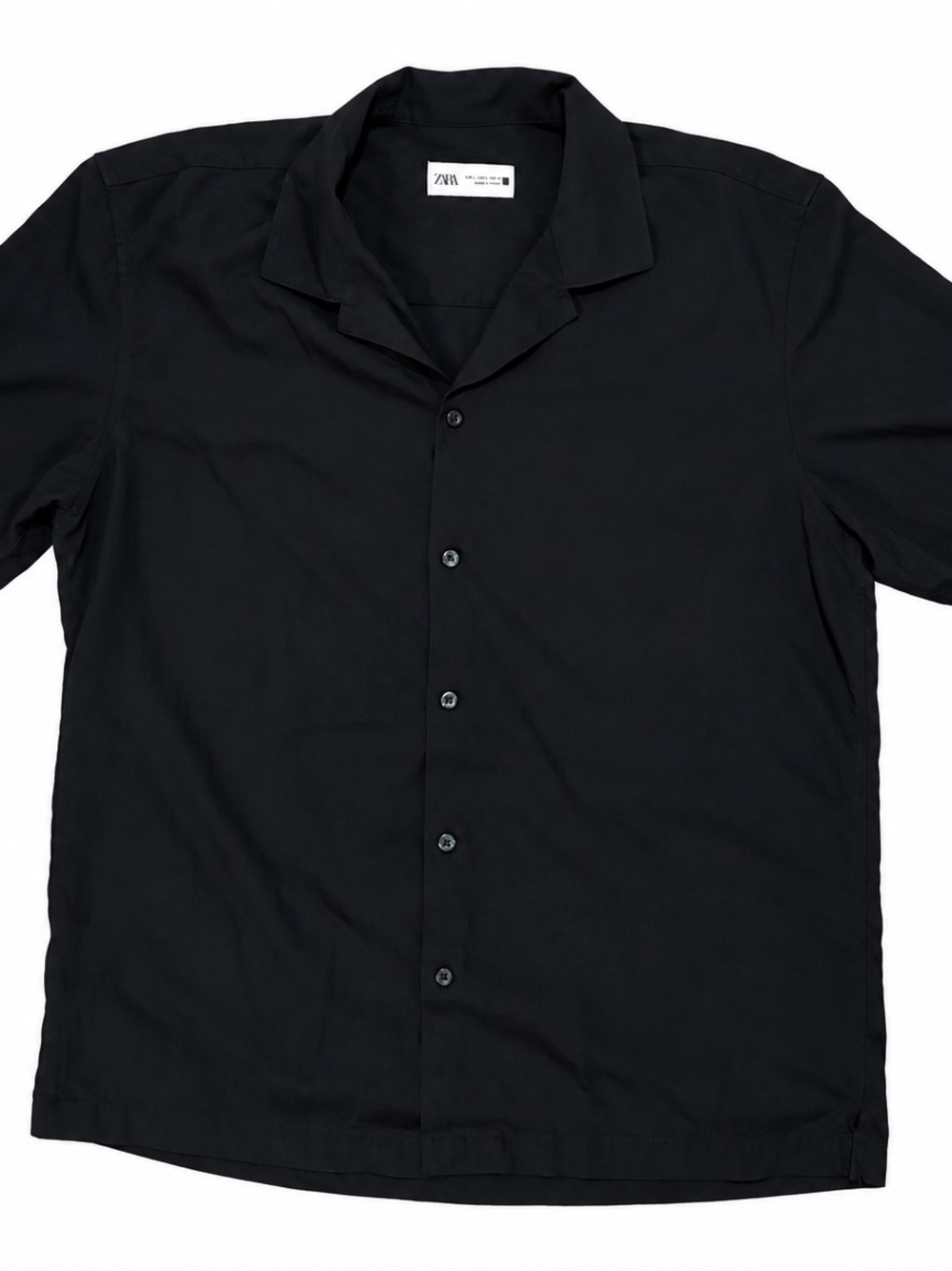 Zara Men Black Short-Sleeve Button-Front Camp Shirt